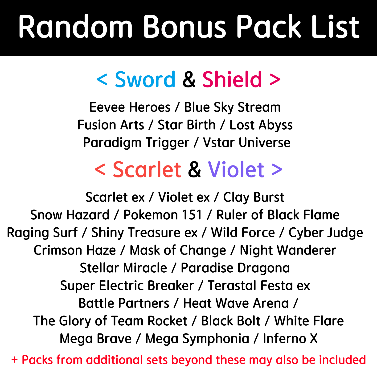 Random Bonus Pack List